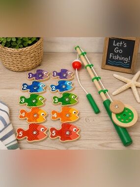 Melissa & Doug Magnetic Wooden Fishing Game Counting Fish Toy Complete